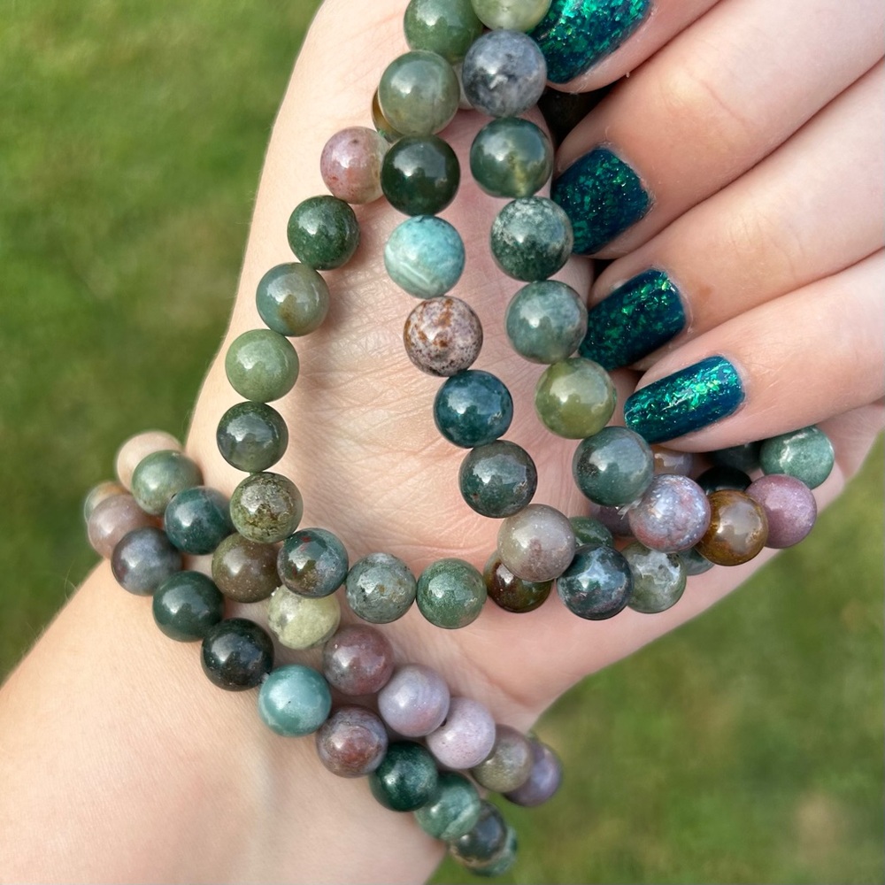 Multi-Color Natural Indian Agate 8mm Beaded Bracelet - priced per bracelet